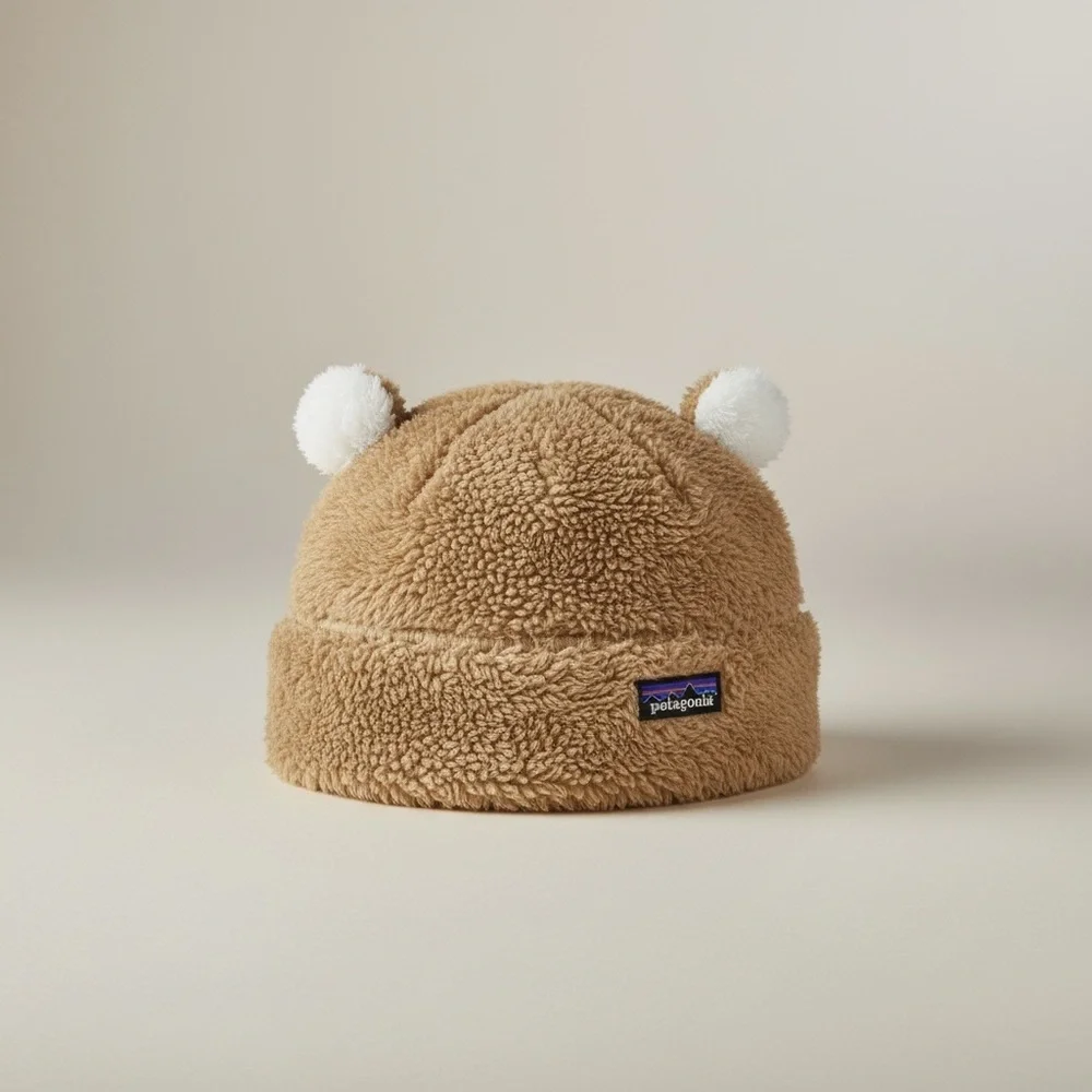 Patagonia Baby Furry Friends Tan Fleece Bear Beanie Hat - 6M
